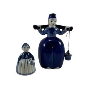 Vintage Mini Delft Milk Maid Bells Set of 2 Hand Painted Collectibles